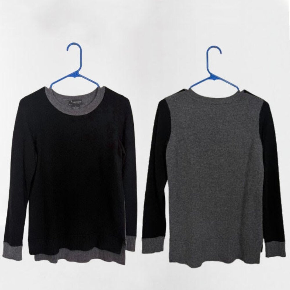 C by Bloomingdales Women CashmereTwo-Ply Two Tone Sweater Size M Black/Gray